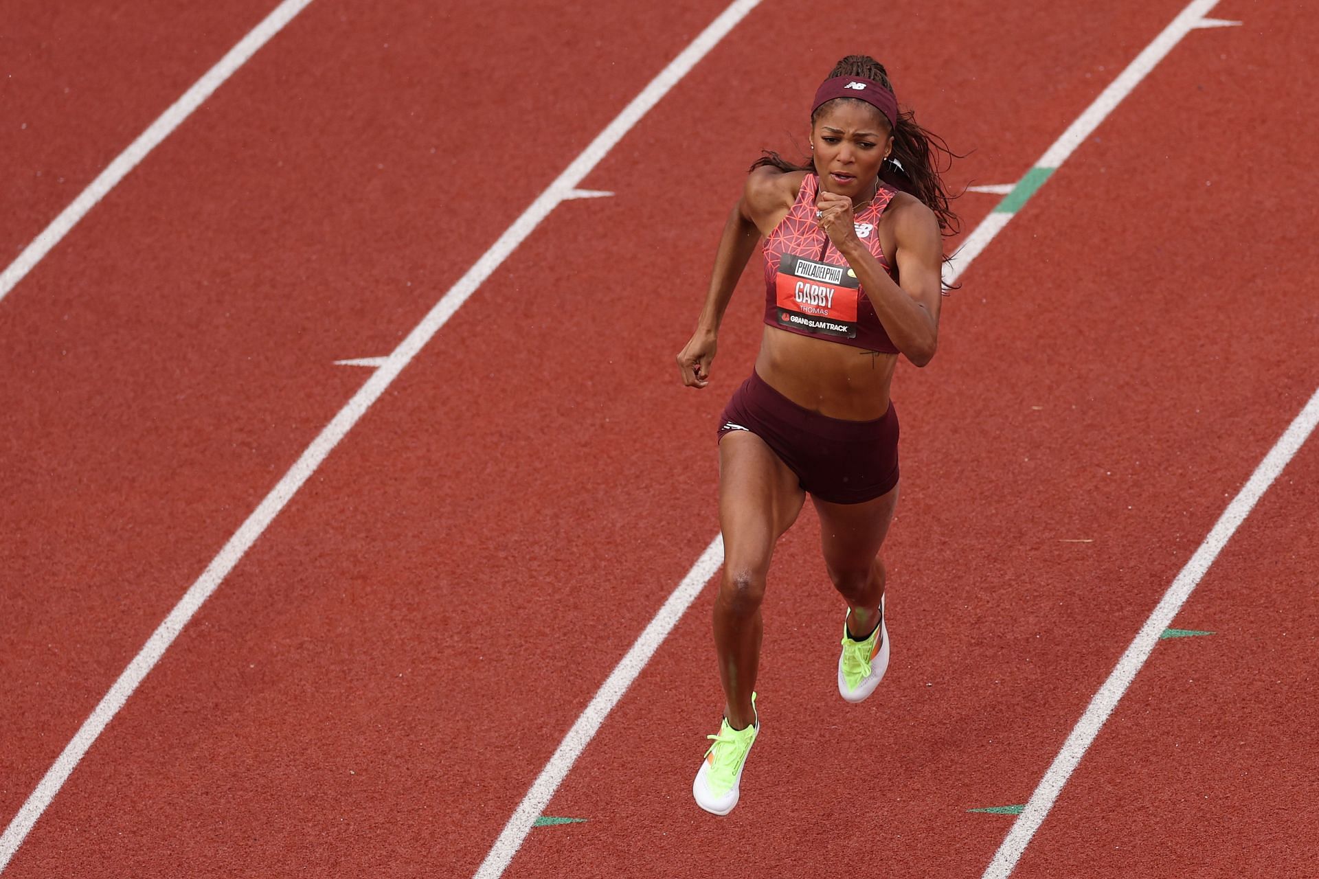 Gabby Thomas during the recent Grand Slam Track meet (Image via: Getty)